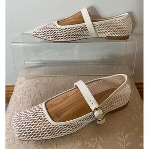 NEW White Mesh INC Mary Jane Flats Square Toe Adjustable Strap Size 8